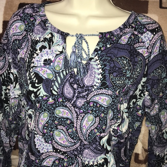 J. Jill medium long sleeved top paisley print tassel tie front 💗 - Picture 2 of 7
